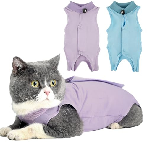 TYXHXTF 2Pcs Tuta per Recupero Gatti, Body Gatto Post Operatorio Sterilizzazione, Alternativa a Collare Gatto per Cani e Gatti (M) (Blu+Viola)
