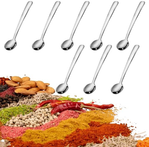 8 Stück Mini Löffel aus Edelstahl für Gewürzgläser - Kleine Scoops für Salz, Zucker, Honig, Gewürze