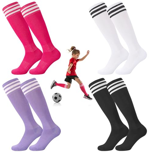 Utensilsto 4 Paare Fussball Socken Kinder Fußballsocken Anti Rutsch Grip Jungen Mädchen Fußball Socken Rutschfeste Sportsocken für Fussball Basketball Rugby Tennis Laufen