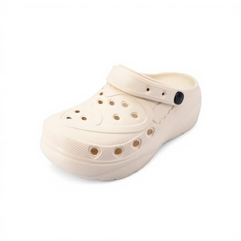 JOMIX Zoccoli Donna con Zeppa Sabot Estivi Platform Ciabatte in Gomma Morbida per Casa Mare Giardino e Lavoro Sanitari Traspiranti Leggeri WEG250745, Beige, 41 EU