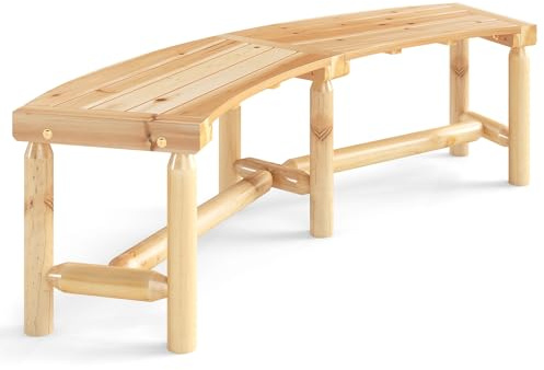 COSTWAY Böjd trädgårdsbänk, träbänk utan ryggstöd, väderbeständig sittbänk för 3-sitsig upp till 360 kg, terrassbänk av trä, parkeringsbänk för trädgård, balkong, terrass (natur)
