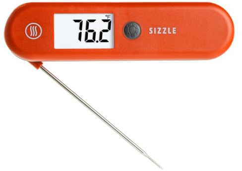 ThermoWorks SIZZLE Digital Meat Thermometer – Instant Read in 2 Seconds, Waterproof, Folding Probe with Magnetic Back, Auto-Rotating Backlit Display, for Cooking Food, Grill & BBQ - Cayenne Pepper Red