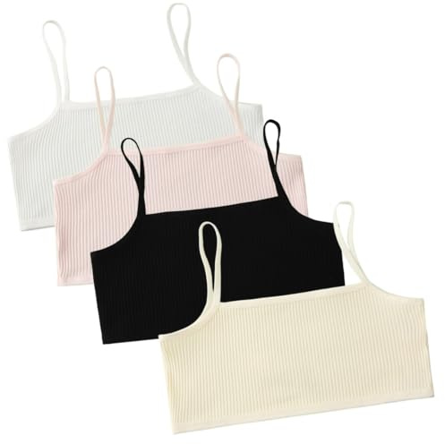 JYNXOR 4 Pièces Soutien-Gorge de Sport Fille en Coton Brassiere sans Fil Adolescentes Doux sous-Vêtements Bustier Enfant Fille Uni Basique Débardeur Crop Tops Haut Court Bandeau Lingerie 7-14 Ans
