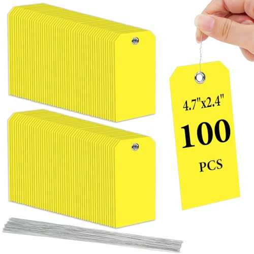 Flintronic Etichette per Spedizioni in Plastica, 100 Pezzi Vuote Etichette Impermeabili, Economico, Regolabile con un'applicazione Veloce e Sicura per Magazzino Logistico di Spedizione, Giallo