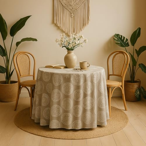 LaFábricadelasTelas - Falda o Ropa de Mesa Camilla Redonda Mandala Primavera Verano Loneta Estampada algodón, Faldón Faldilla enagüilla (Gris, 50cm Diametro) (Beige, 50)