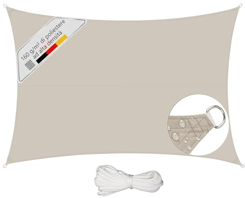 Sunula Sonnensegel Wasserdicht 3x4m Rechteckig – hochdichtes PES 160g/m², mit umlaufendem Gurtband & Edelstahl-Ringen, Nahtversiegelung & bis zu 95% UV-Schutz, für Balkon Terrasse Garten, Taupe
