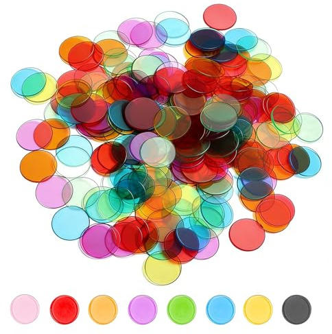 xolear 600 Pcs Fichas Bingo ø19mm, Transparente Contando Fichasde Plástico | Colores Reutilizables Cartones Bingo de Juguete, para Tarjetas de Juego de Bing Práctica de Número Juguetes Educativos