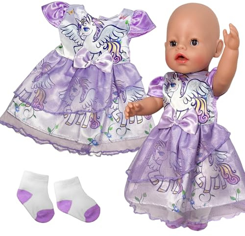 Baby Doll Clothes Dress 35-43 cm, Sweet Cute Doll Clothes Tulle Skirt with lovely Horse Flower Print Bow 43 cm Doll Accessories Floral Dress Kids Birthday Gifts