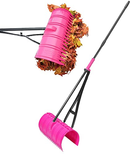 Amazing Rake Back Saving Garden Rake ― Leaf Rakes for Gardening ― Leaf Picker Upper ― Heavy Duty Leaves Claw & Rakes Lawns Garden Tool ― Easy Leaf & Grass Grabber Without Bending Over ― Hot Pink