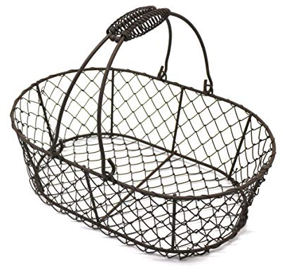 CVHOMEDECO. Ovaler Metalldraht Eierkorb Draht Obstkorb mit Griff Primitives Vintage Style Aufbewahrungskorb Rostig, 27,9 x 18,4 x H 8,9 cm