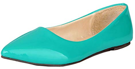 LOVOUO Pump Ballerinor Lack för kvinnor med spetsiga spetsiga skor, Turquoise, 40 EU