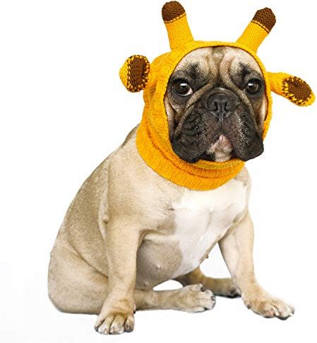 iChoue Dog Yellow Giraffe Knitted Snood Ear Muffs Calming Hoodie Anxiety Relief Noise Canceling Headband Protection Cover Hood - Medium