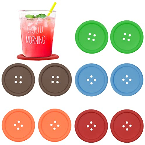 Sottobicchieri in silicone per bevande, 10 pezzi, a forma di bottone, con scanalatura profonda e antiscivolo