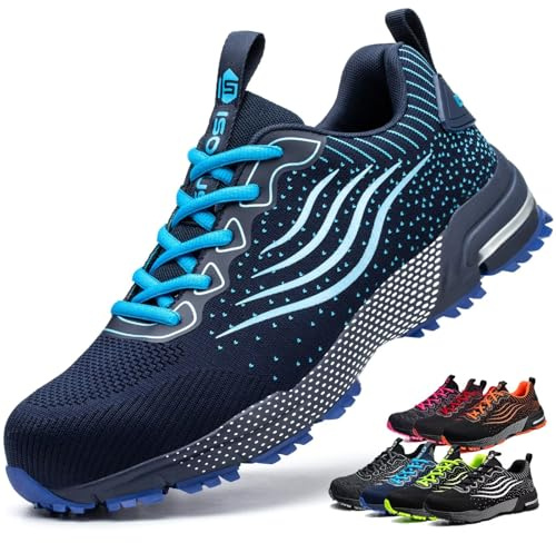 Scarpe Antinfortunistiche Uomo Donna Scarpe da Lavoro Leggere Traspiranti Scarpe da Cantiere con Punta in Acciaio Blu 42