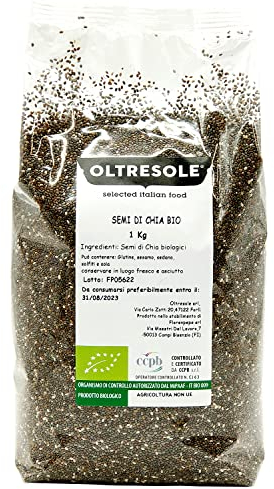 Oltresole, Graines de Chia Bio 1 Kg, Super-aliment riche en protéines et en fibres, sans additifs, idéal pour le muesli, les salades et les pâtisseries, Ideal Family Pack
