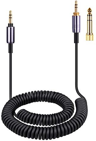 ATH-M50xBT Cable, Coiled Aux Cord Replacement for Audio Technica ATH-M50xBT2, ATH-SR50BT Wireless Headphones, 3.5mm(1/8) Extension Wire with 6.35mm(1/4) Adapter, 14ft