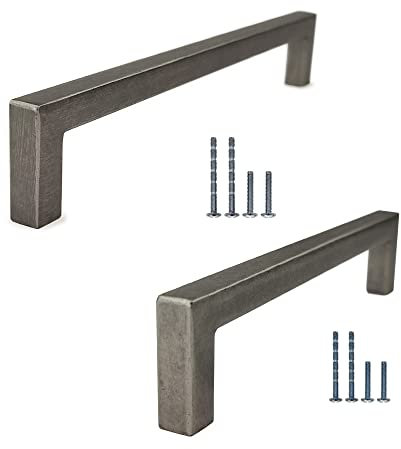 French Furniture Fittings Set of 6 Antique Pewter Finish Kitchen Cabinet D Pull Handles for Cupboards, Doors & Drawers – Traditional Arch & Bow Zinc Handles, Grey Bar Style with Fixing Screws Included
