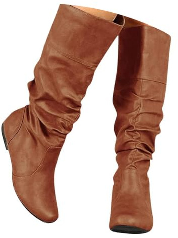 ticticlily Stivali Alti da Donna Invernali Moda Stivali da Equitazione Casual Comodi Tacco Piatto Scarpe in Pelle A Marrone 39 EU