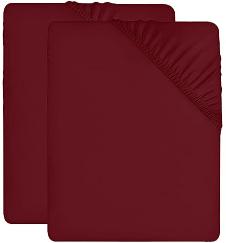 Utopia Bedding - 2er Set Spannbettlaken 160x200cm - Burgunderrot - Gebürstete Mikrofaser Spannbetttuch - 35 cm Tiefe Tasche