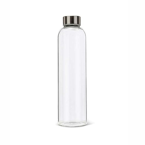 BrandPrint Botella Cristal Borosilicato Modelo EOS 750ml con tapón de rosca color plata - para bebidas y zumos.
