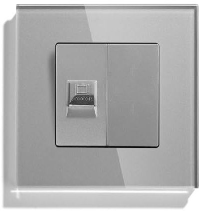 BSEED Wandsteckdose EU Standard 1/2 PC RJ45-Cat5-Ethernet-Buchse, Netzwerkdose, LAN Dose Unterputz mit 1/2 Blank Steckdose Kristallglasplatte Grau 86mm