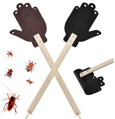 EMAGEREN 2 Pièces Tapette à Mouches en Cuir 48CM Tapette À Mouches Manuelle avec Long Manche en Bois Tapette À Cuisine Attrape-Mouches Tapette à Guêpes Outils Chasse À La Mouche pour La aison