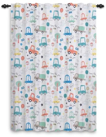 ggaimwf Tende per auto del fumetto Veicolo colorato Semaforo Tende per la cameretta dei bambini Tende per finestre Tasca per asta Cameretta per la stanza dei giochi dei ragazzi 107x160cm 1 Pannello