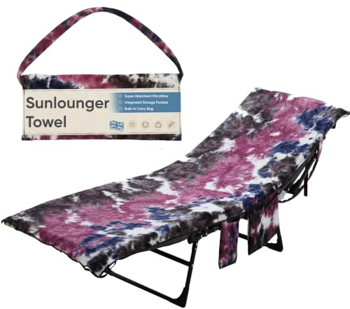 LKH Sun Lounger Towels with Pockets & Shoulder Strap - 210x75CM Microfibre Beach Towel for Recliner - Quick Dry Beach Sun Lounger Towel for Sunbed & Pool Chairs, Garden & Outdoor Relaxation