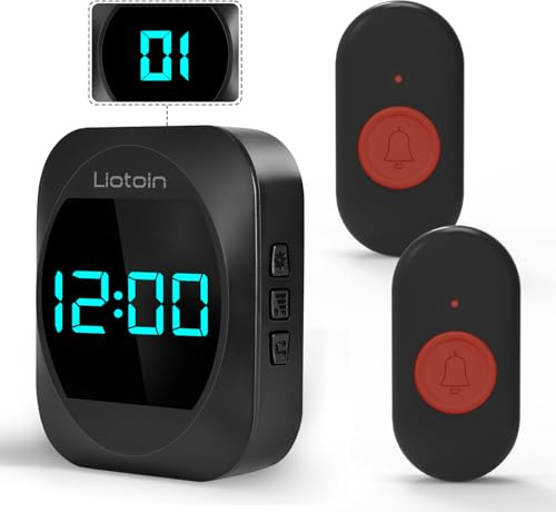 LIOTOIN Bouton d'appel sans fil pour soignant - Alarme personnelle - Sonnette d'appel pour personnes âgées, patients handicapés - Système d'alerte d'infirmière - 2 boutons d'appel étanches - 1