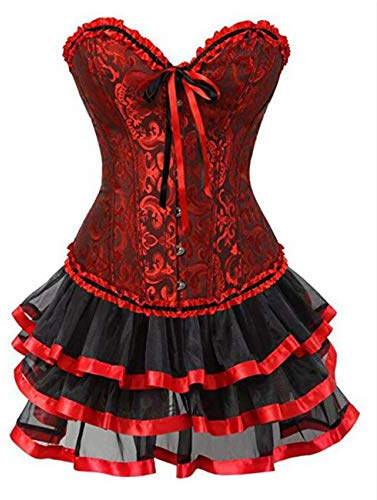 KUOSE Robe corset gothique Moulin Rouge en dentelle, grande taille S-6XL, Rouge-2, XS