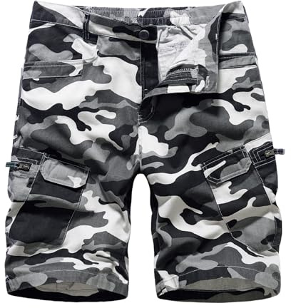 Btmpmcs Short Cargo Homme Shorts Bermudas en Coton Camouflage Pants de Plusieurs Poches D'été Léger Pantalon Court Couleur Unie Pantacourt de Travail Décontracté Chino Pantalon de Sport de Plage