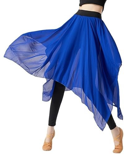HEARTTOUCH Ballett Wickelrock Damen Chiffon Tanzröcke Asymmetrischer Sheer Ballettrock Gymnastik Tanz Rock Ballettkleidung Dancewear (XXL,Blau)