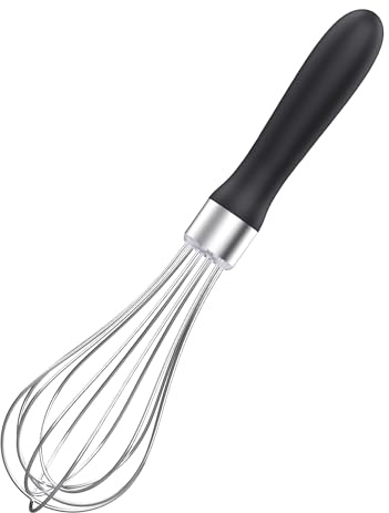 U-Taste Kökvisp 23 cm Stor Ballongvisp av Rostfritt Stål 18/10 (Svart) | med 6 Mycket Flexibla Trådar och Silikonhandtag för att Slå, Blandning och Omrörning av Deg och Såser
