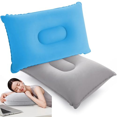 Jidyllic Inflatable Flocked Pillows,2 Pcs Inflatable Camping Pillow Travel Pillow Beach Ideal for Travel/Camping/Outdoor/Fishing