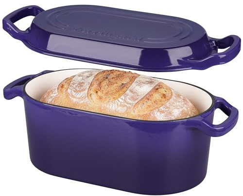 VORRINGARD Oval Dutch Oven Pot with Lid, Enamel Coating Cast Iron Bread Pans for Homemade Sourdough Bread Baking, Cooking, 4 Quart, Purple