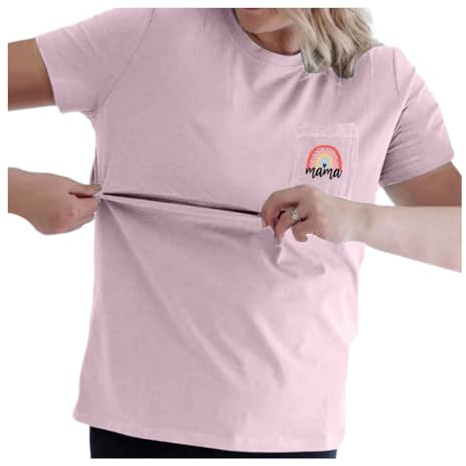 QIUhhpuy Tee Shirt Allaitement Femme Zip,Manches Courtes Et Col Rond Haut Maternité Femme DissimuléEs Zip CôTé Top VêTements De Grossesse DéBardeur De Maternité Vetement Allaitement Ete T-Shirt