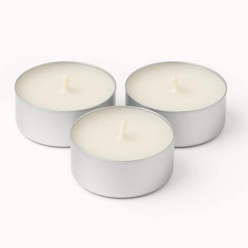 Candelo Juego de 18 velas perfumadas de vainilla, color blanco crema, 4 horas de combustión, diámetro de 3,8 cm, altura de 1,7 cm, velas de Navidad y decoración de invierno en funda de aluminio