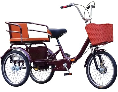 Triciclos plegables,triciclo tándem con asiento trasero,triciclo de crucero para personas mayores,horquilla delantera con absorción de impactos,transmisión de doble cadena,bicicleta de 3 ruedas