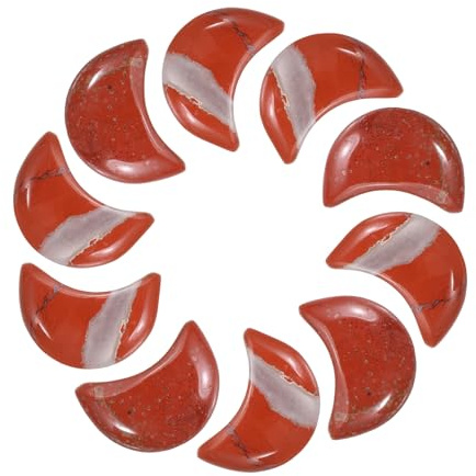 QUARKZMAN 10 Pcs Pierre De Lune Cristal, 0.5 Inch Longueur Jaspe Rouge Naturel Gemme En Vrac, Pierre De Poche Sculptée Pour Méditation Équilibre Pendentif Ornementation