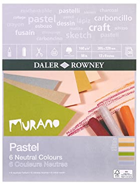 Daler-Rowney Murano Bloc de papier pastel 160 g/m² 30,5 x 22,9 cm Texture nid d'abeille Collé 1 face Teneur en coton 30 feuilles de couleurs neutres Idéal pour artistes professionnels
