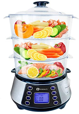 NaturoPure Food Steamer 11.5L Capacity, 3 Tier Electric Steamer, 6 Preset Cooking Mode,99 Minutes Timer & 800W Including a Rice Bowl