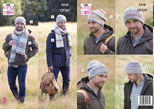 King Cole 5558 Knitting Pattern Mens Hats and Scarves in King Cole Drifter Aran