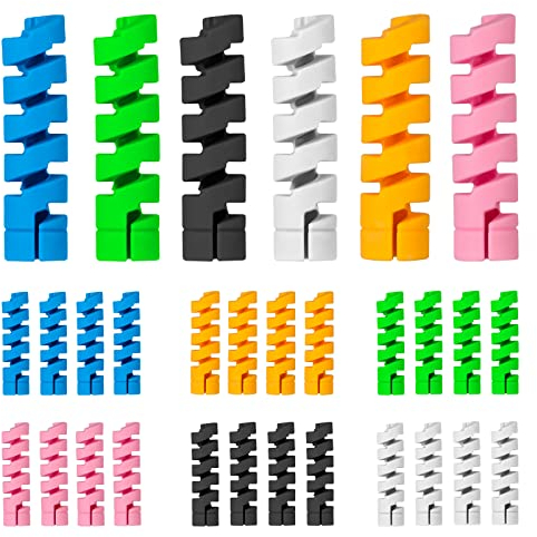 SAVITA 30pcs Charger Cable Saver Protectors, Silicone Cord Saver Cable Wire Protector Flexible Spiral Cable Protector Sleeve for Phones Laptops Data Cables (6 Assorted Colors)