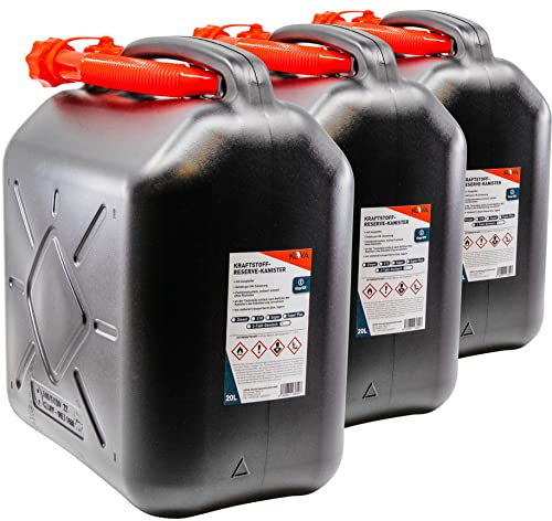 KOVA® 3x Benzinkanister 20L SCHWARZ Dieselkanister Reservekanister Kraftstoffkanister 20 Liter Wasserkanister für Benzin Diesel Wasser AdBlue Auswahl: 5 10 10L ltr 5L 20-Liter-Kanister & Außgießer