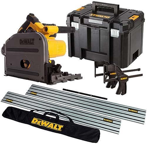 DeWalt DCS520NT 54V FlexVolt 165mm Plunge Saw 2 x 1.5m Guide Rail Clamps & Case + Rail Bag