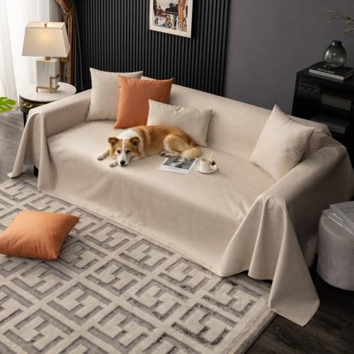 VanderHOME Impermeable Fundas de Sofá Suave Funda Sofa Verano Ajustables Antideslizante Sofa Cover Cubre Sofas Elástica para Mascotas Niños 210 * 230cm-Beige