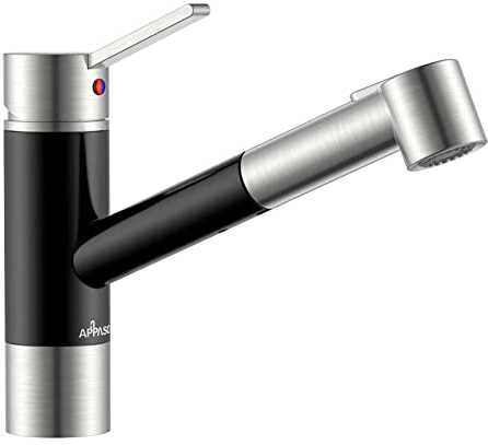 APPASO Wasserhahn Küche, Küchenarmatur Hochdruck mit herausziehbarer Brause, Spültischarmatur mit hohem Auslauf, Bleifrei und Nickelfrei, Einhebel Mischbatterie Küche[Patentschutz]