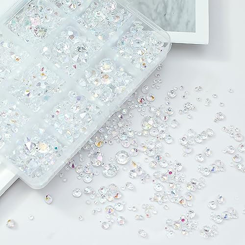 FINEASY 5130 Pcs Clear Table Scatter Crystals, Wedding Table Decorative Acrylic Crystals, Acrylic Gem Crystals Scatter Acrylic Diamonds Rhinestones 3mm, 6mm, 10mm for Vase Filler Wedding Decorations