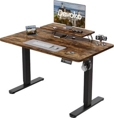 Devoko 120 x 60cm Standing Desk with Monitor Stand, Height Adjustable Electric Standing Desk, Stand Up Table for Home Office with 2 Memory Smart Pannel (Rustic Brown)