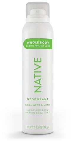 Native Whole Body Deodorant Spray, Cucumber & Mint Scent, 72 Hour Odor Control for Pits, Privates & More, Aluminum Free, Quick-Drying Deodorant for Men & Women, 3.5 oz
